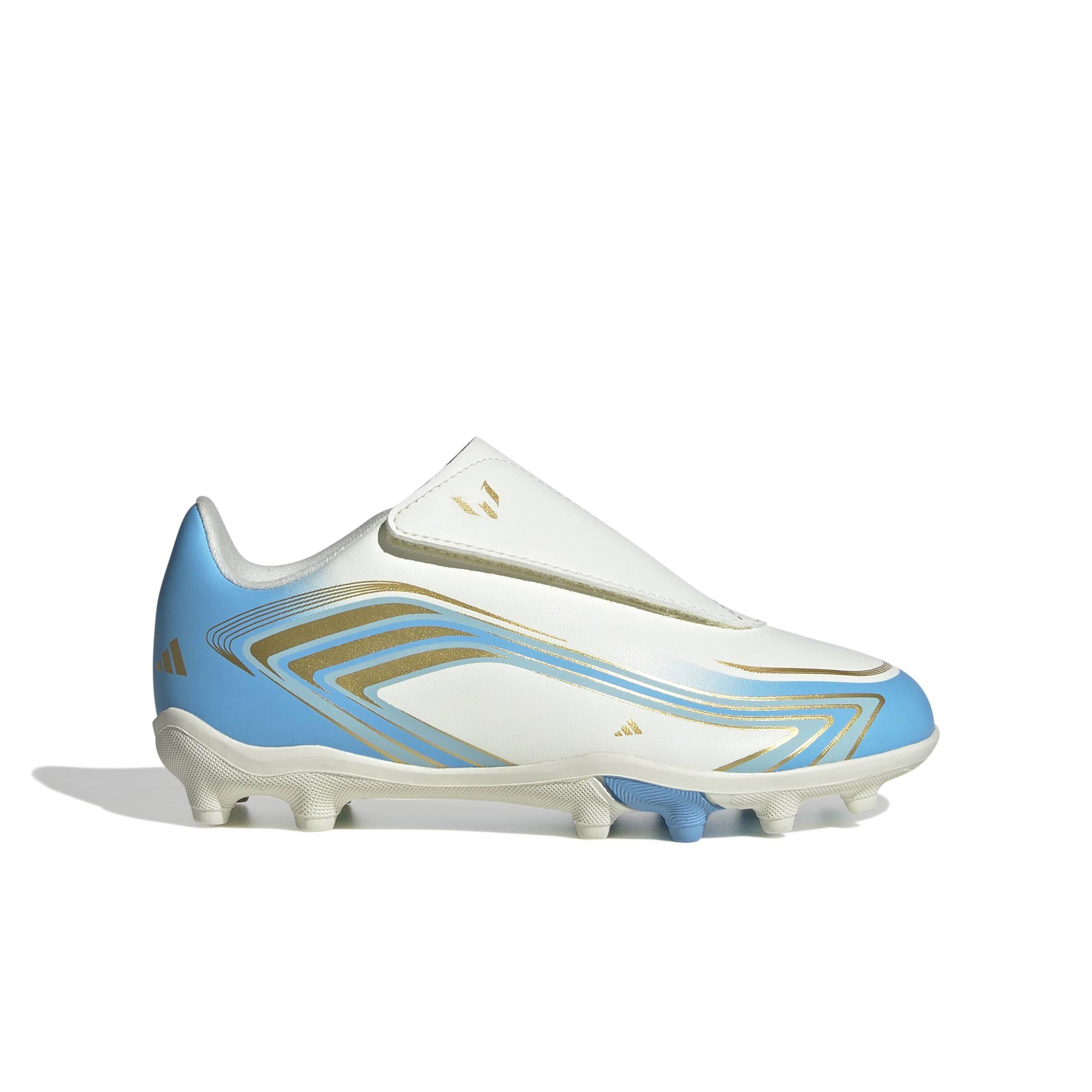 adidas F50 Messi Club Velcro MG "Ivory/Semi Blue Burst/Icey Blue" Preschool Kids' Soccer Cleat - IVORY/BLUE/BLUE